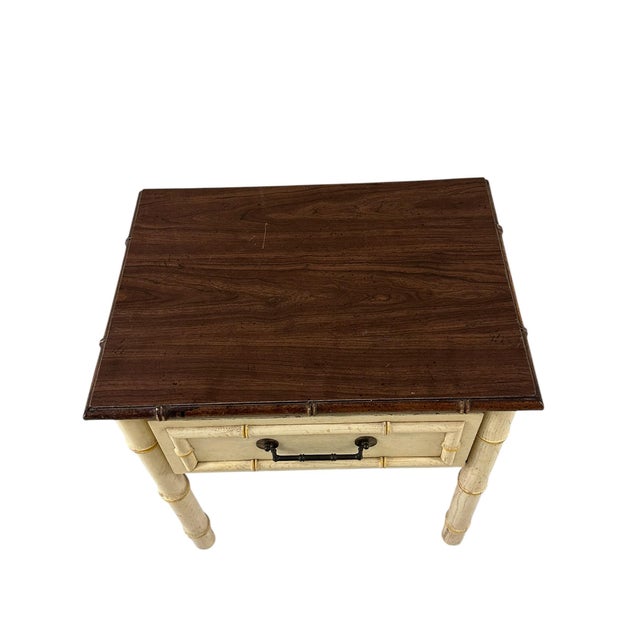 Ivory American Thomasville Ivory Faux Bamboo Nightstand For Sale - Image 8 of 9