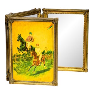 Folding Celluloid Horse Racing Jockey Antique Victorian Dresser Top Mirror For Sale