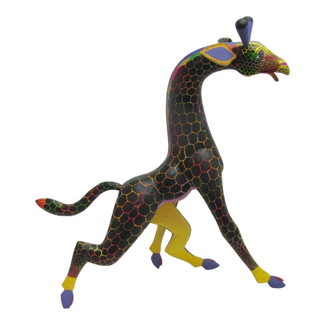 Oaxacan Alebrije Hand Carved Giraffe Mexico Wood Folk Art Large Animal Figurine For Sale