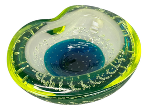Large Murano Glass Bubble Yellow Bowl, Italy, 1970s
