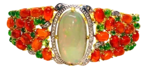 Bochic “Capri” Vintage Diamond, Black Opal & Tsevorite Bracelet Set In 18K & Silver