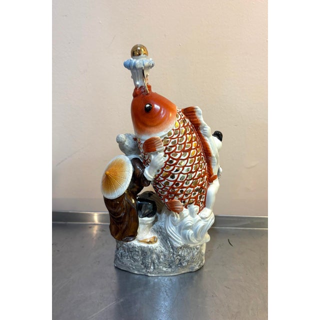 Chinese Porcelain Koi Fish / Boy / Man Sculpture For Sale - Image 4 of 7