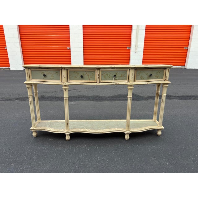 French Country 1990s French Country Hand-Painted Console Table With Botanical Drawer For Sale - Image 3 of 6