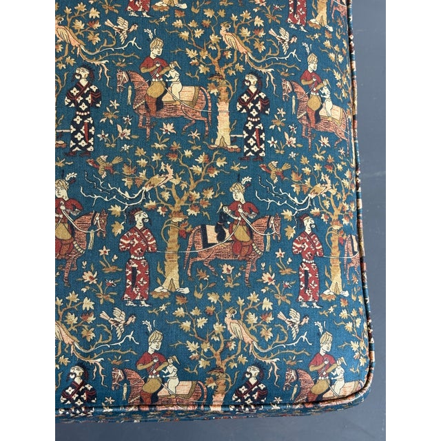 Vintage Upholstered Waverly Fabric "Persia" Ottoman With Turned Wooden Legs For Sale In New York - Image 6 of 12