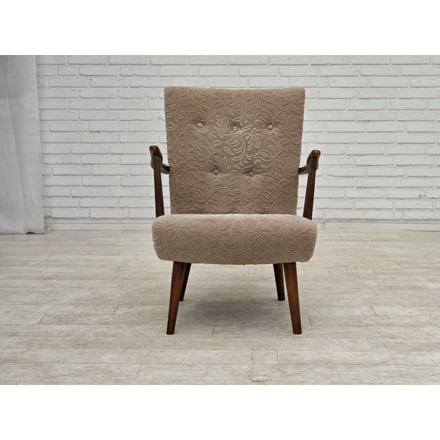 Danish Armchair in Furniture Wool and Beech Wood, 1960s For Sale - Image 4 of 18