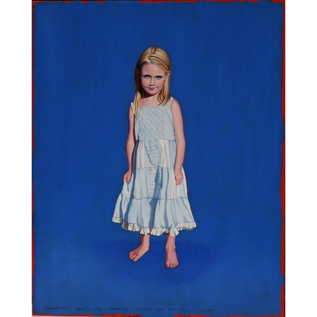 Believe You Can Fly by Suzy Smith | Oil on Panel Portrait of a Girl in a White Dress For Sale