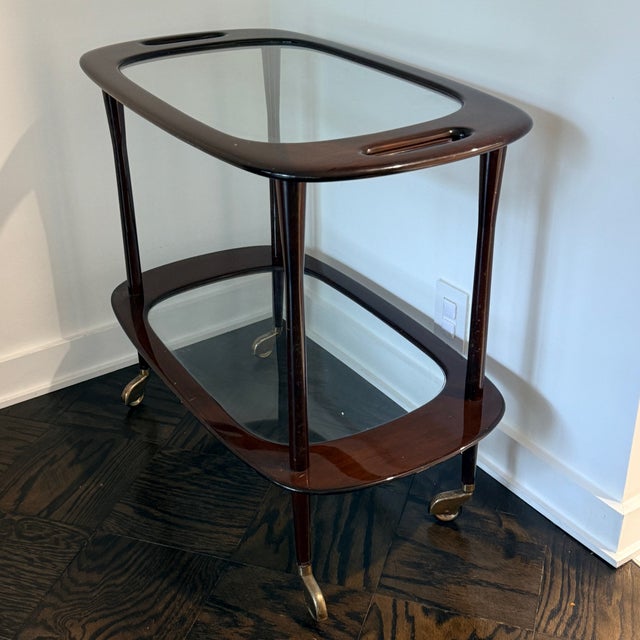 Cesare Lacca Midcentury Mahogany Italian Serving Bar Cart An amazing midcentury mahogany Italian serving bar cart,...