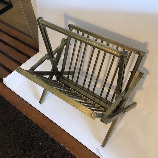 Hollywood Regency 1980s Hollywood Regency Brass Folding Magazine Rack For Sale - Image 3 of 7