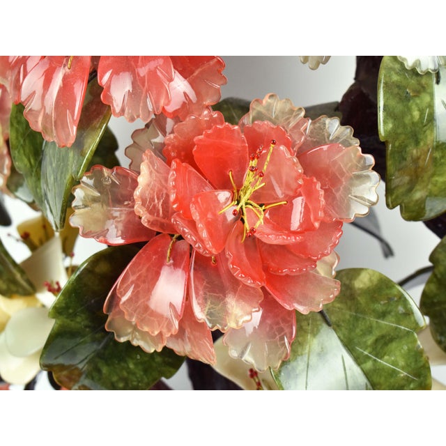 Mid 20th Century Vintage Handmade Rare Monumental Jade Gemstone Carved Botanical Bonsai Tree in Stone Planter For Sale - Image 5 of 18