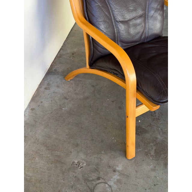 Pair of Danish Stouby Leather Lounge Chairs Bentwood Frame – Mid-Century Modern Armchair 1960s For Sale - Image 10 of 10