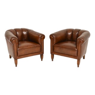 Antique Swedish Leather Club Chairs, 1900s, Set of 2 For Sale