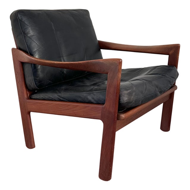 Black Leather Chair by Illum Wikkelso for Niels Eilersen, Denmark, 1960s For Sale