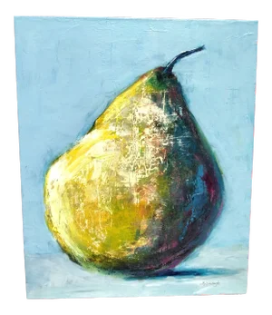 "The Chameleon " Contemporary Original Still Life Pear Painting by Linda McDonough
