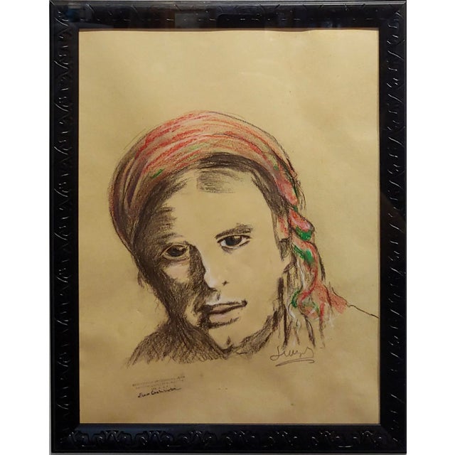 Portraiture Leon Wyczólkowski -Portrait of a Woman in a Red Headscarf-Pastel Drawing on Paper For Sale - Image 3 of 10