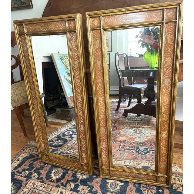 Late 20th Century Pair of French Painted and Gold Leaf Mirrors For Sale - Image 4 of 8