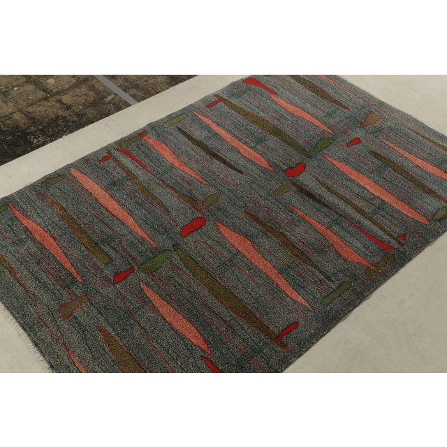 Mid-Century Modern 1960s Vintage Zeki Müren Rug in Gray, Peach and Green Geometric Pattern For Sale - Image 3 of 7