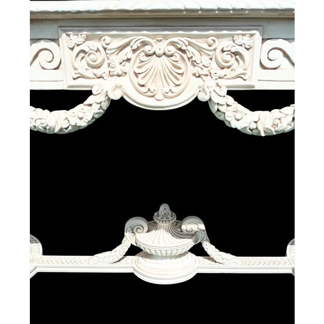 Off-white Vintage Off White Carved Urn Rose Louis Xvi, French Style Coastal Large Console Table For Sale - Image 8 of 12