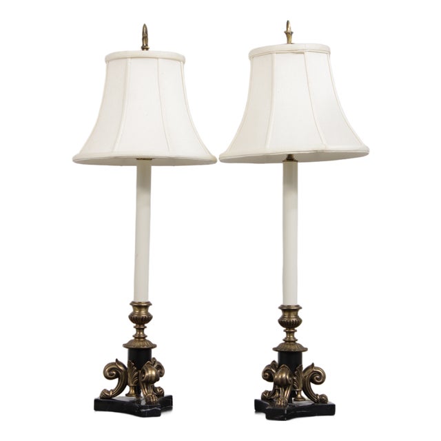 1990s Pair of Bronze Empire Style Candestick Lamps For Sale