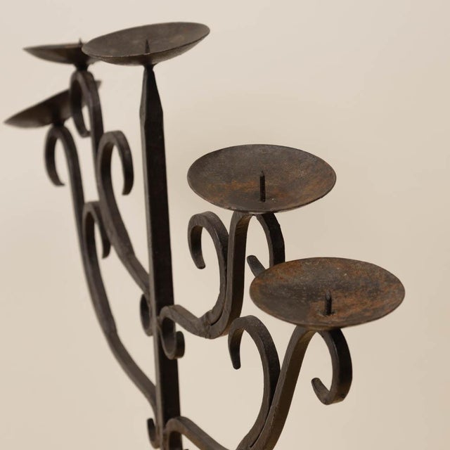 Black 1950s French Iron Five-Arm Candelabra For Sale - Image 8 of 12