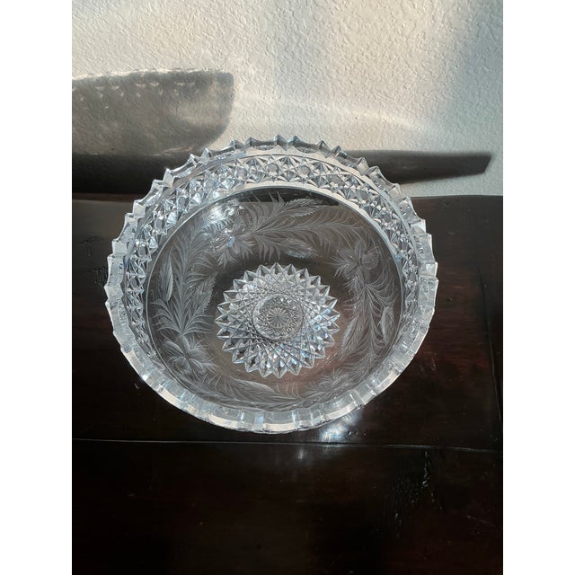 Transparent Vintage American Brilliant Cut Glass Crystal Bowl With Sawtooth Rim For Sale - Image 8 of 12
