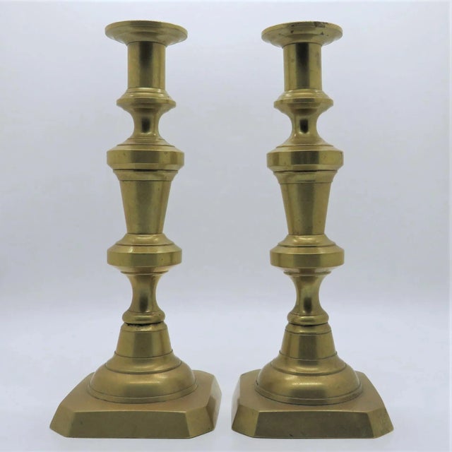 Metal Vintage Brass Candlesticks -- a Pair For Sale - Image 7 of 7