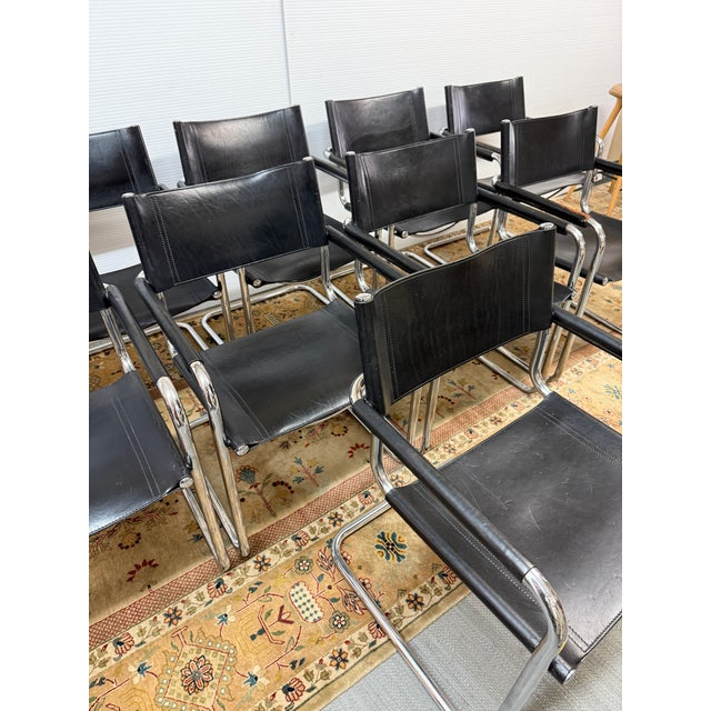 Mart Stam for Linea Veam 1970's S34 Leather Cantilever Armchairs , Set of 10 For Sale - Image 12 of 12