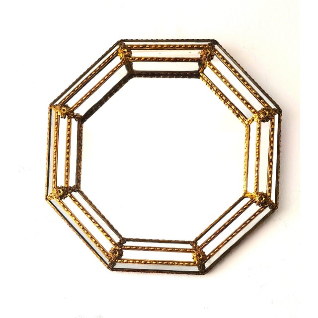 Gold Octagonal Venetian Mirror From the 1950s For Sale - Image 8 of 11