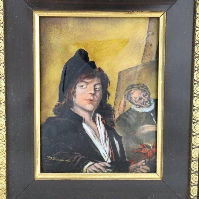 This exquisite vintage French Limoges enamel on copper piece is a recreation of Frans Hals' painting "The Itinerant...