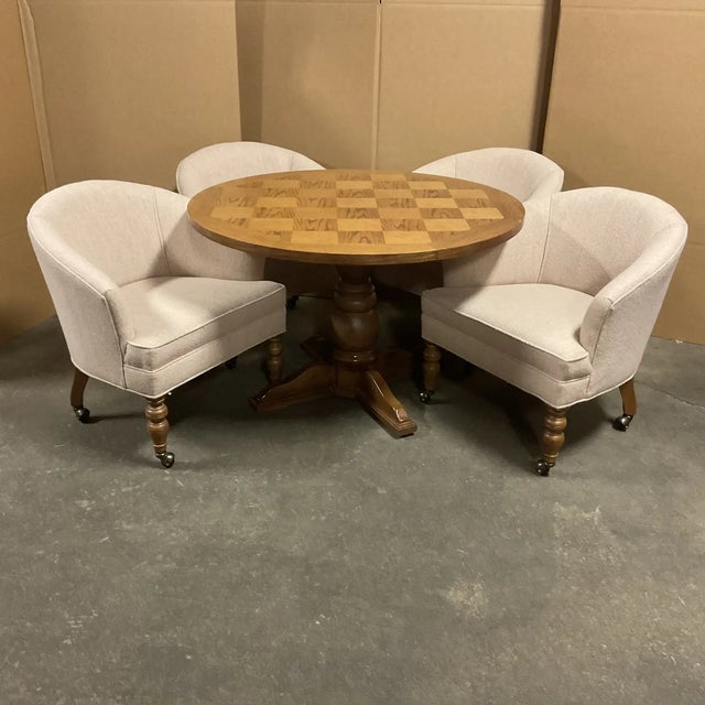 Mid 20th Century Ethan Allen Game Table and Club Chairs With Casters