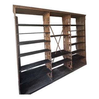 Iron Bookcase Attributed to Snead & Co c.1910 Iron 3/Bay 8/Shelf Library Bookshelf For Sale