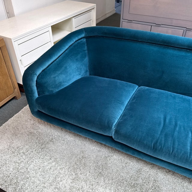 Teal Jonathan Adler Bacharach Velvet Sofa, Peacock Blue For Sale - Image 8 of 12
