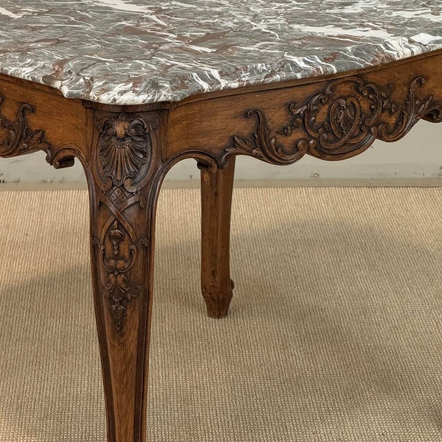 Antique French Régence Style Carved Oak Sainte Anne Marble End Table For Sale - Image 9 of 18
