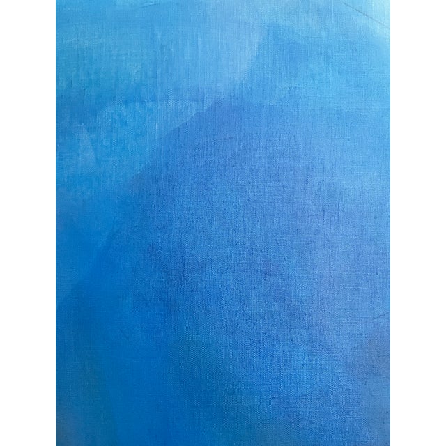 Textile Large Atmospheric Blue Lyrical Abstraction Painting by Stacey Warnix With Deep Indigo Accents For Sale - Image 7 of 11
