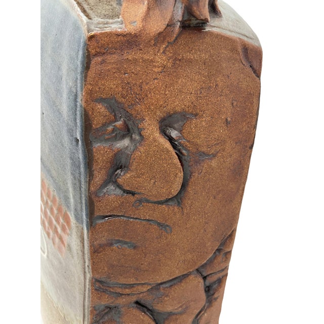 Late 20th Century Brutalist Terracotta Sculptural Vase With Relief Faces For Sale - Image 14 of 18