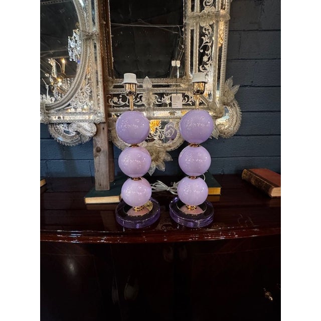 Pair of Modern Lavender Murano Glass Lamps For Sale In Dallas - Image 6 of 6