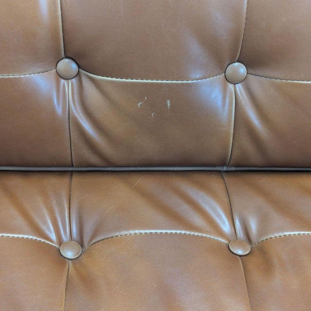 Animal Skin Hd Buttercup 3-Seat Brown Leather Sofa With Tufted Back and Bolster Pillows For Sale - Image 7 of 8