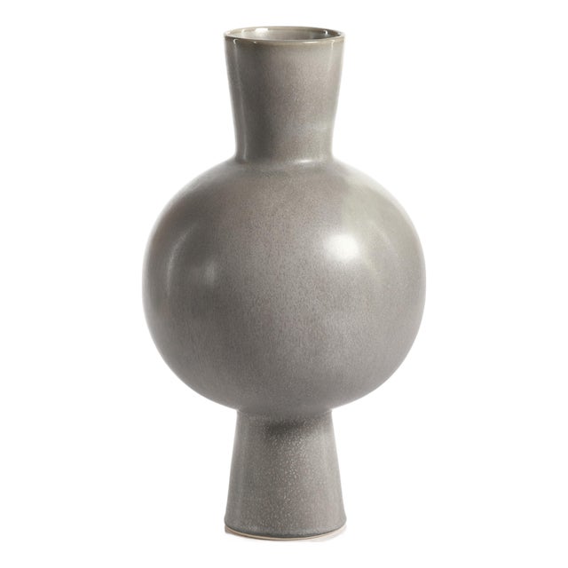 Ozamiz 17" Tall Stoneware Vase, Gray Tone For Sale