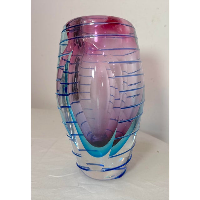 Italian High Quality Vintage Hand Blown Italian Murano Signed Art Studio Glass Vase For Sale - Image 3 of 14