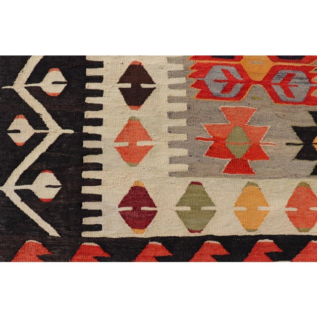 Orange Mid 20th Century Colorful Vintage Turkish Flatweave Rug With All-Over Tribal Design For Sale - Image 8 of 12