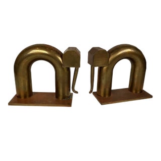 Signed Art Deco Chase Walter Von Nessen Elephant Book Ends For Sale