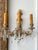 Pair of White and Gold Wood and Crystal Sconces. The sconces have a beautiful crystal water drop motif. They are wired for...
