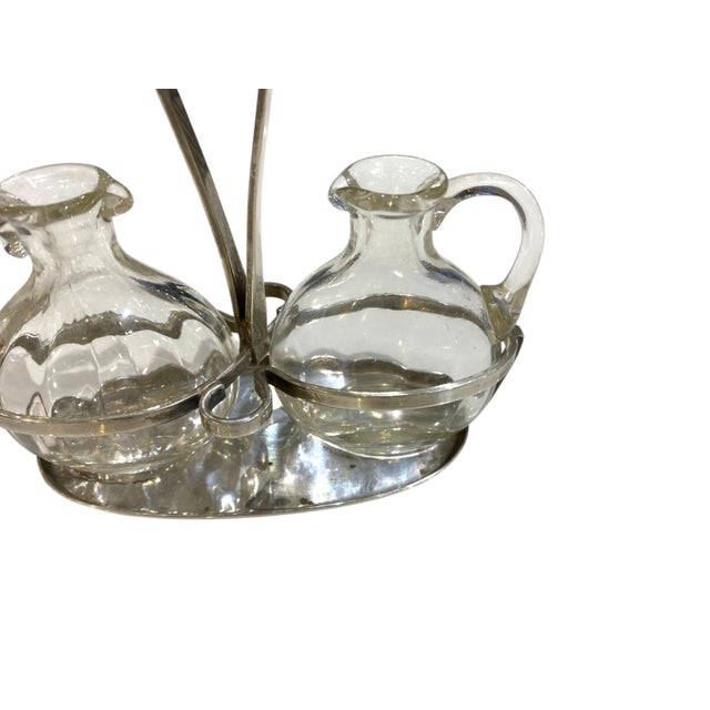 Mid 20th Century Arthur Krupp Milano Oil and Vinegar Glass and Silverplate Cruet Set - 3pcs, Possibly Gio Ponti For Sale In San Francisco - Image 6 of 16