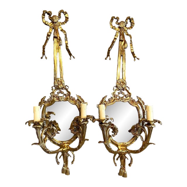 Late 20th C French Maker Louis XVI Bronze Wall Lamps / Sconces Pair For Sale