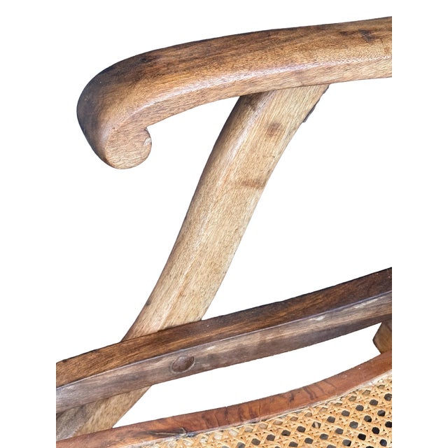 French Cruise Liner Deck of Lounge Chair of Teak and Cane For Sale - Image 10 of 14