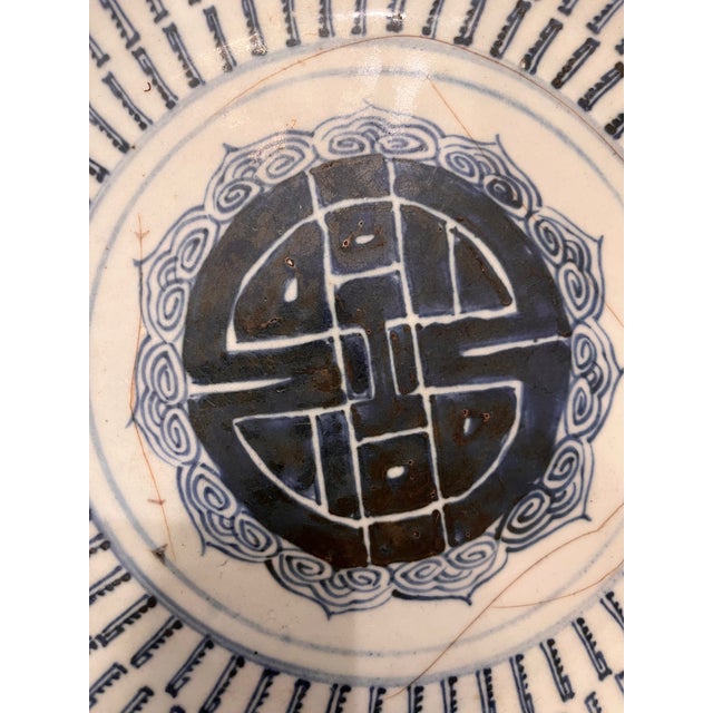 Antique Chinese Blue White Porcelain Longevity Shou Plate Dish For Sale - Image 4 of 4