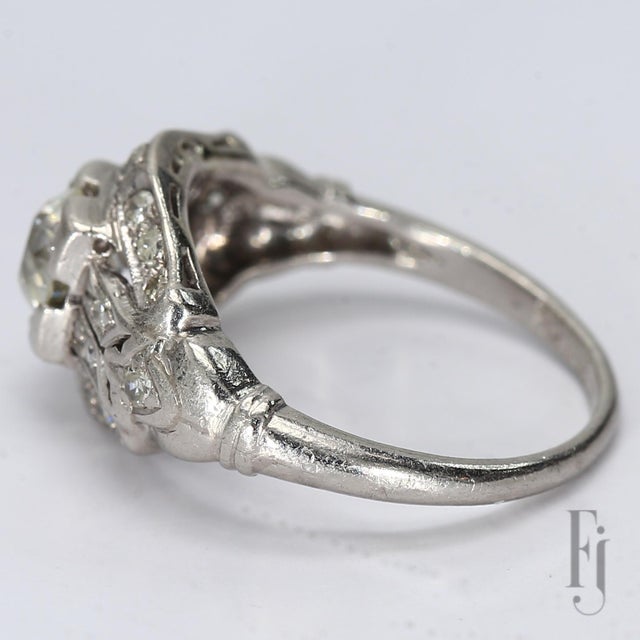 Antique Platinum Ring With Old European-Cut Center & Diamond Accents - Size 5.75 For Sale In Phoenix - Image 6 of 6