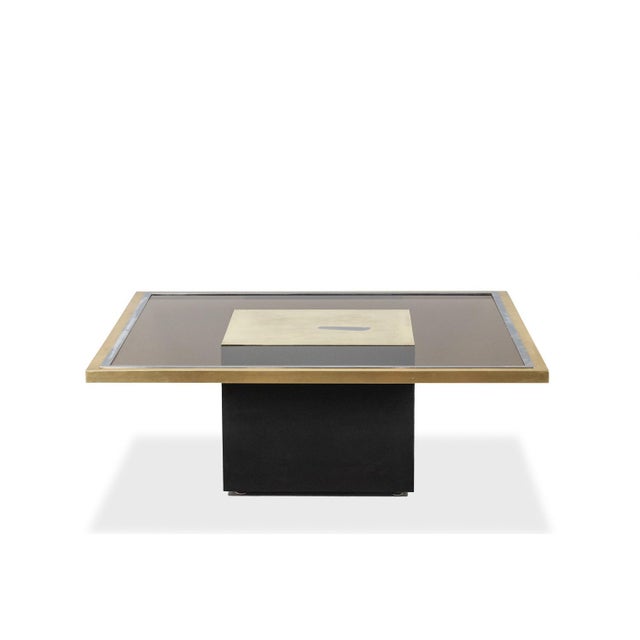 Coffee Table in Gilded Brass and Smoked Glass, 1970s For Sale - Image 9 of 9