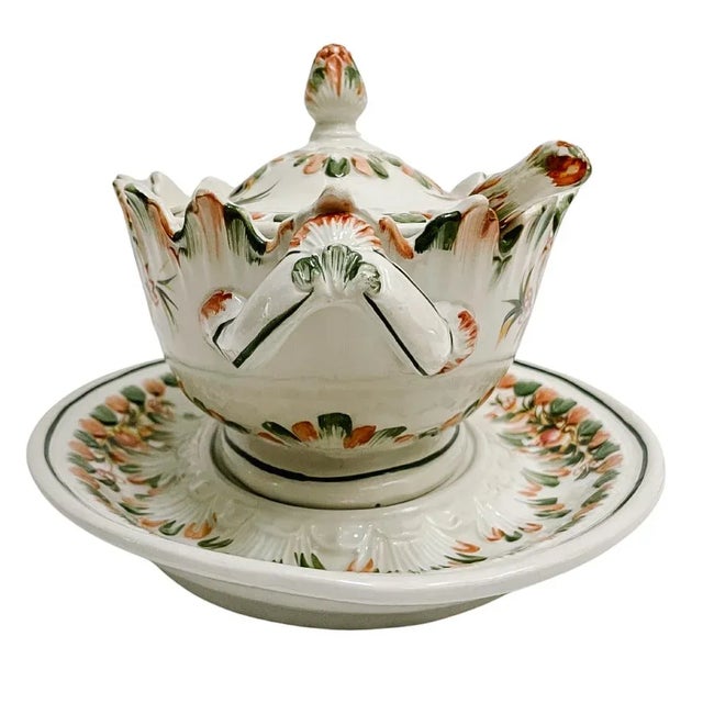 Ceramic Vintage Italian Faience Small Tureen With Underplate & Ladle For Sale - Image 7 of 10