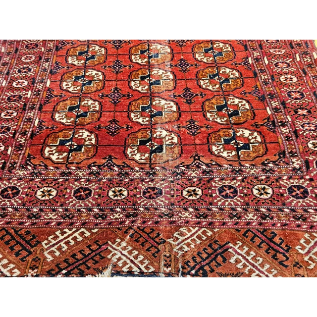 Vintage Turkmen Tekke Area Rug in Allover Geometric Pattern in Brick-Red, Navy, Ivory, Brown For Sale - Image 11 of 16
