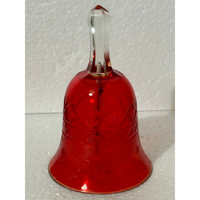 Glass Vintage 20th Century Crystal & Glass Red Holiday Bells- Set of 3 For Sale - Image 7 of 12